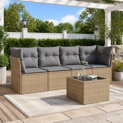 5 Piece Garden Sofa Set with Storage Cushions Beige Outdoor Patio Furniture