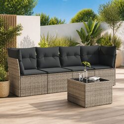 Garden Sofa Set 5 Piece Outdoor Furniture Grey Poly Rattan with Storage Cushions