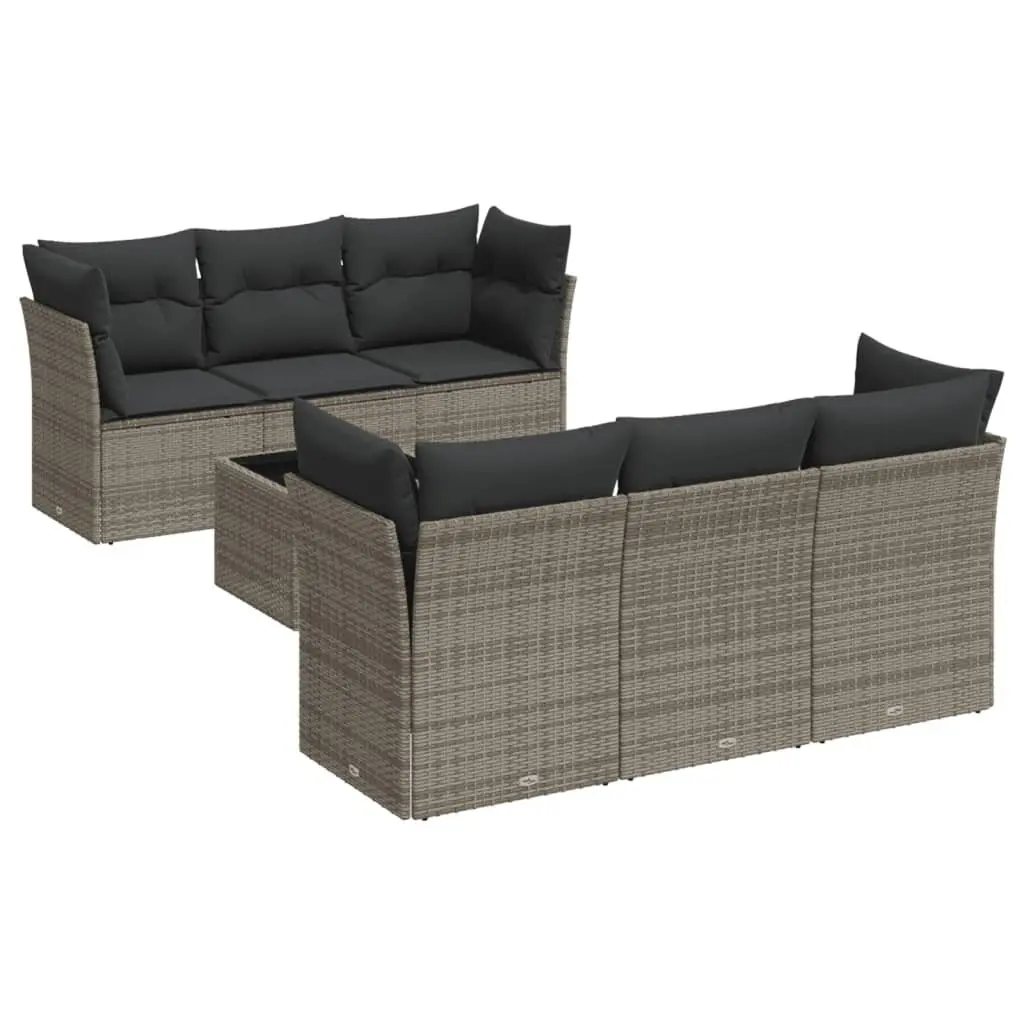 7 Piece Garden Sofa Set Grey Rattan Outdoor Furniture with Cushions