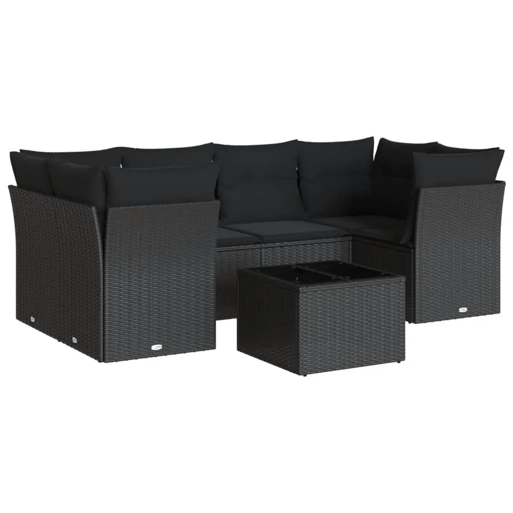 7 Piece Garden Sofa Set Outdoor Patio Furniture Black Poly Rattan