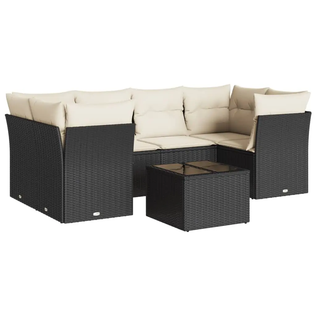 7 Piece Garden Sofa Set Outdoor Patio Furniture Black Poly Rattan with Cushions