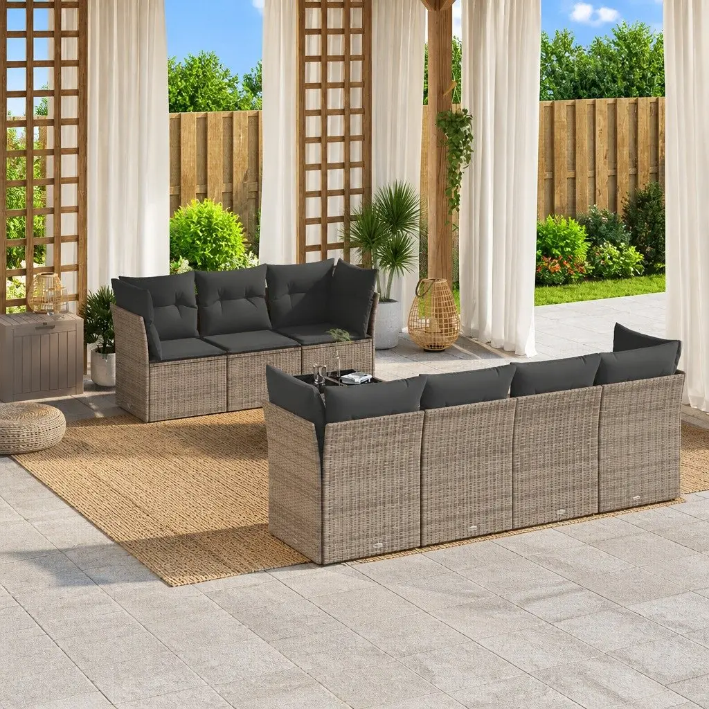 Garden Sofa Set 8 Piece Outdoor Furniture Grey Poly Rattan with Storage Cushions
