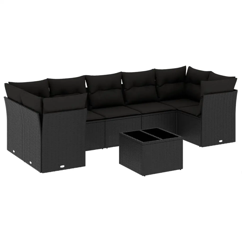 Garden Sofa Set 8 Piece Outdoor Furniture Black Poly Rattan Modular Patio