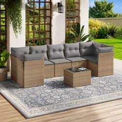 8 Piece Garden Sofa Set with Storage Cushions Beige Outdoor Furniture Patio