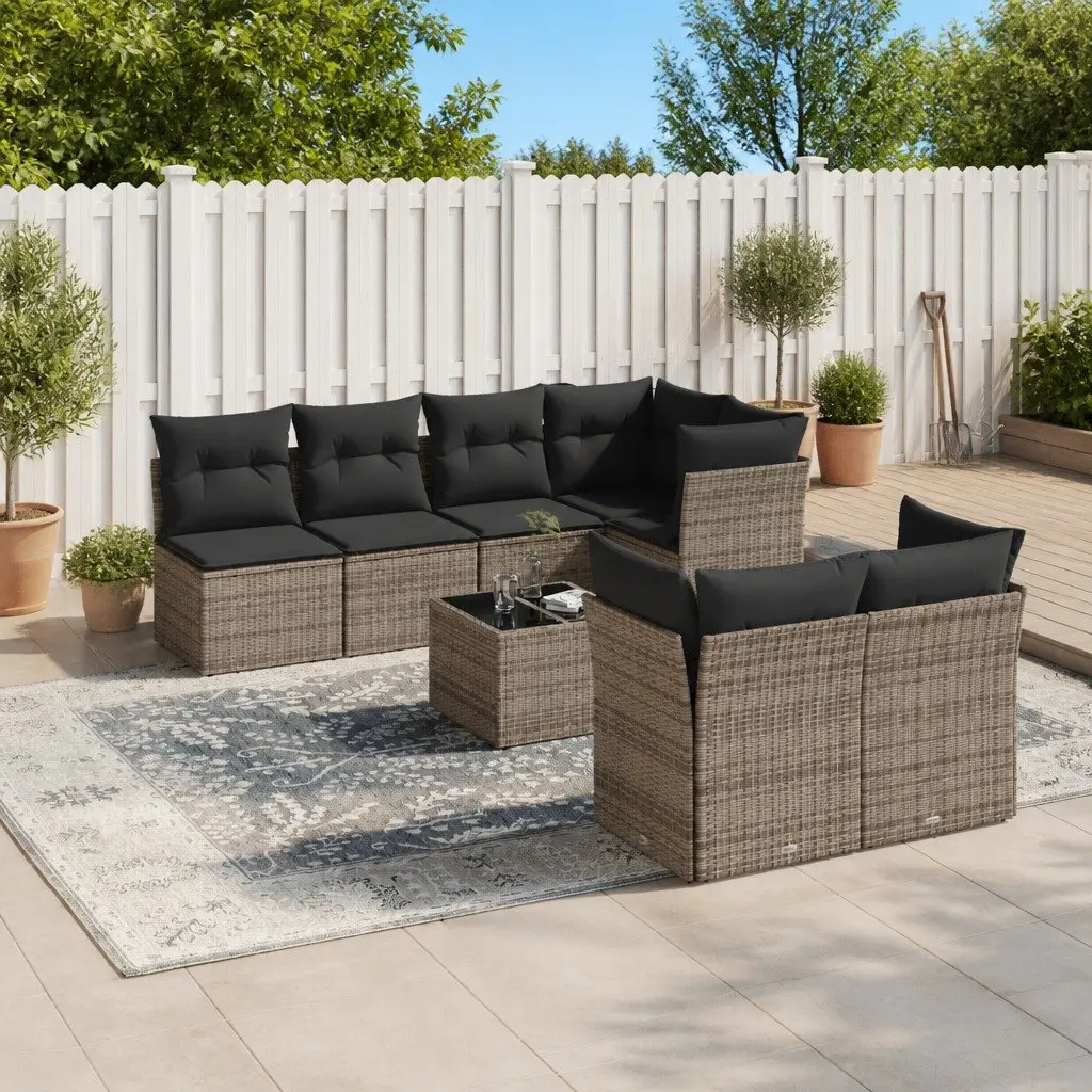 Garden Sofa Set 8 Piece Outdoor Furniture Patio Grey Poly Rattan with Cushions