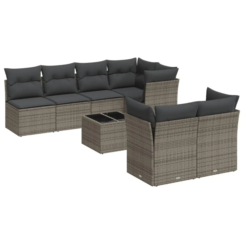 Garden Sofa Set 8 Piece Outdoor Furniture Patio Grey Poly Rattan with Cushions