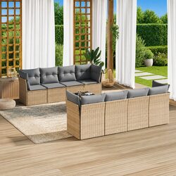 Cozy 9 Piece Beige Garden Sectional Sofa Set