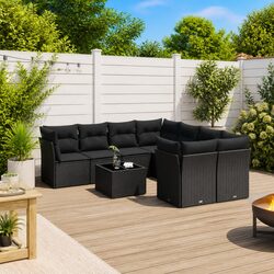 Garden Sofa Set 9 Piece Outdoor Furniture Black Poly Rattan Modular Patio