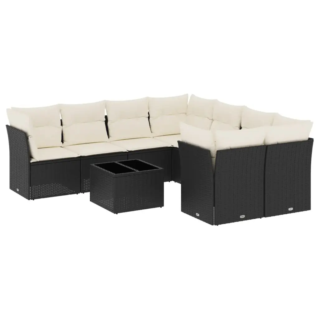9 Piece Modular Outdoor Furniture Set Black PE Rattan with Storage Solutions