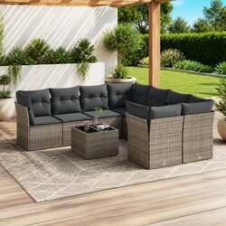 Garden Sofa Set 9 Piece Outdoor Furniture with Cushions Grey Poly Rattan Modular