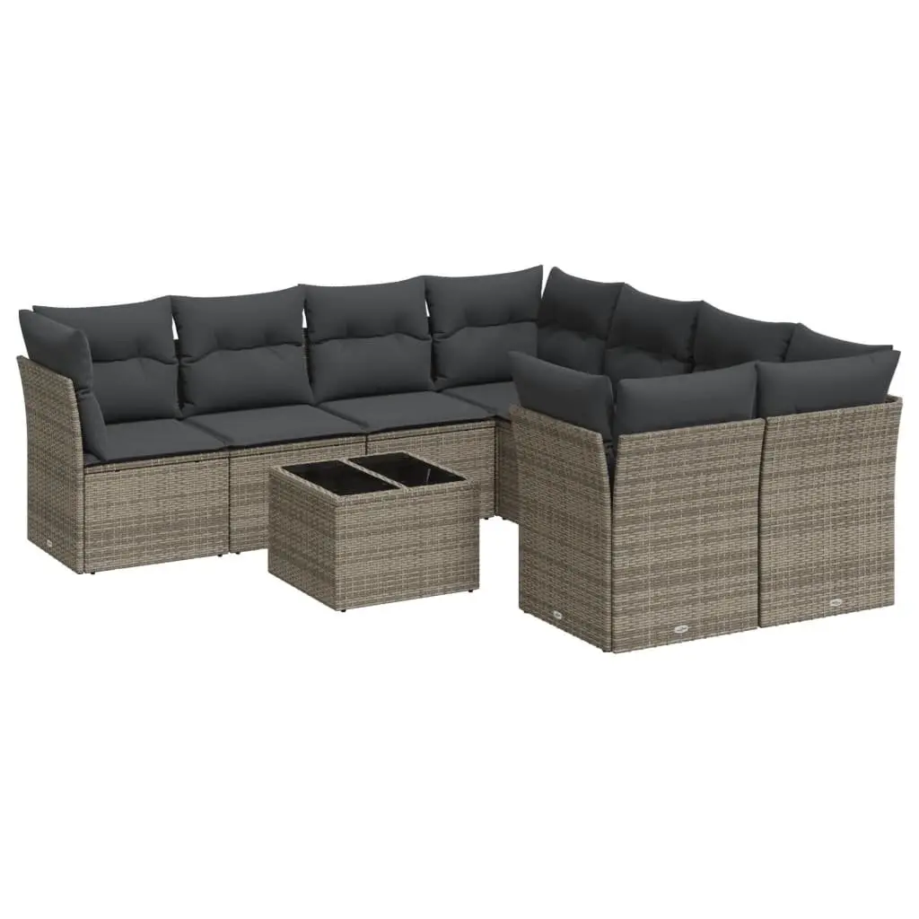 Garden Sofa Set Modular Grey PE Rattan 9 Piece Outdoor Furniture with Cushions