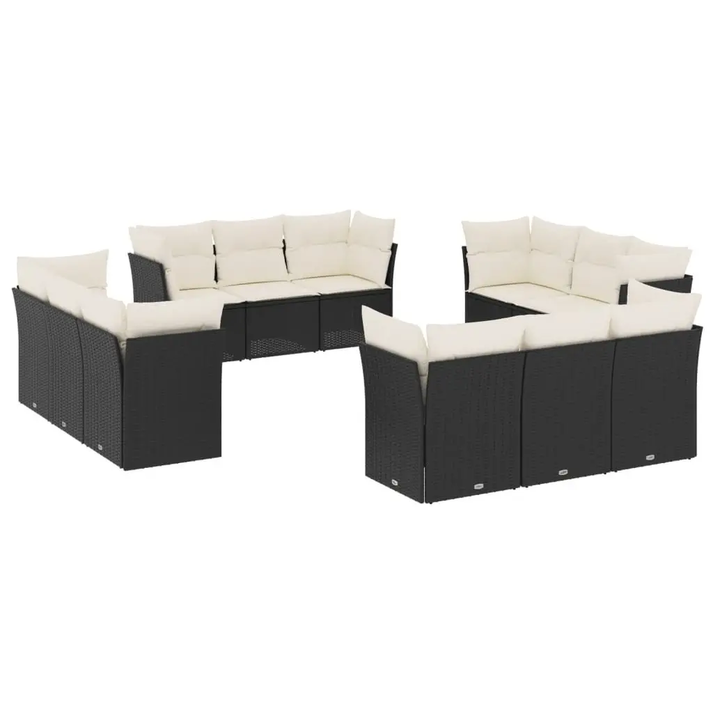 Garden Sofa Set 12 Piece Outdoor Furniture Black Poly Rattan Patio Seating