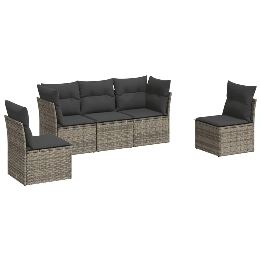 Modular Outdoor Furniture Sofa Set 5 Piece Grey PE Rattan Patio Lounge