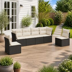 Garden Sofa Set 6 Piece Outdoor Patio Furniture Black Poly Rattan Modular