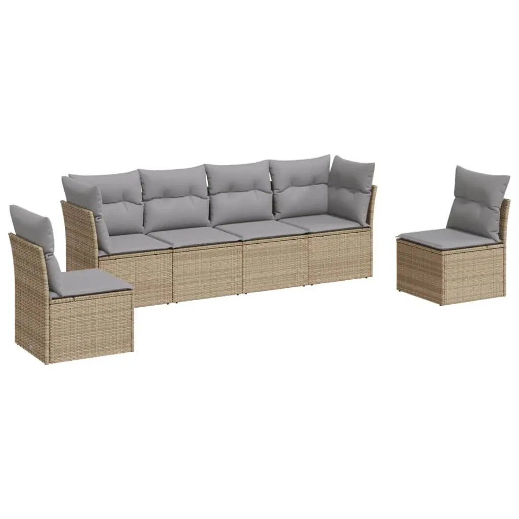 Outdoor Garden Sofa Set 6 Piece Beige Poly Rattan Patio Furniture with Storage