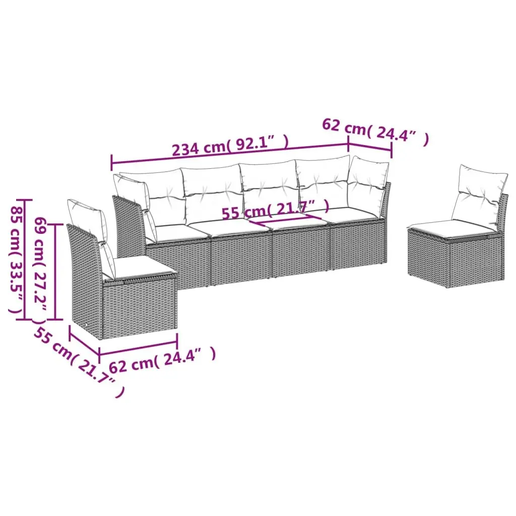 Outdoor Garden Sofa Set 6 Piece Beige Poly Rattan Patio Furniture with Storage