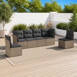 Outdoor Garden Sofa Set 6 Piece Poly Rattan Grey Modular Patio Furniture