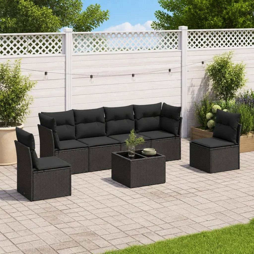 7 Piece Garden Sofa Set Outdoor Patio Furniture Black with Cushions and Storage