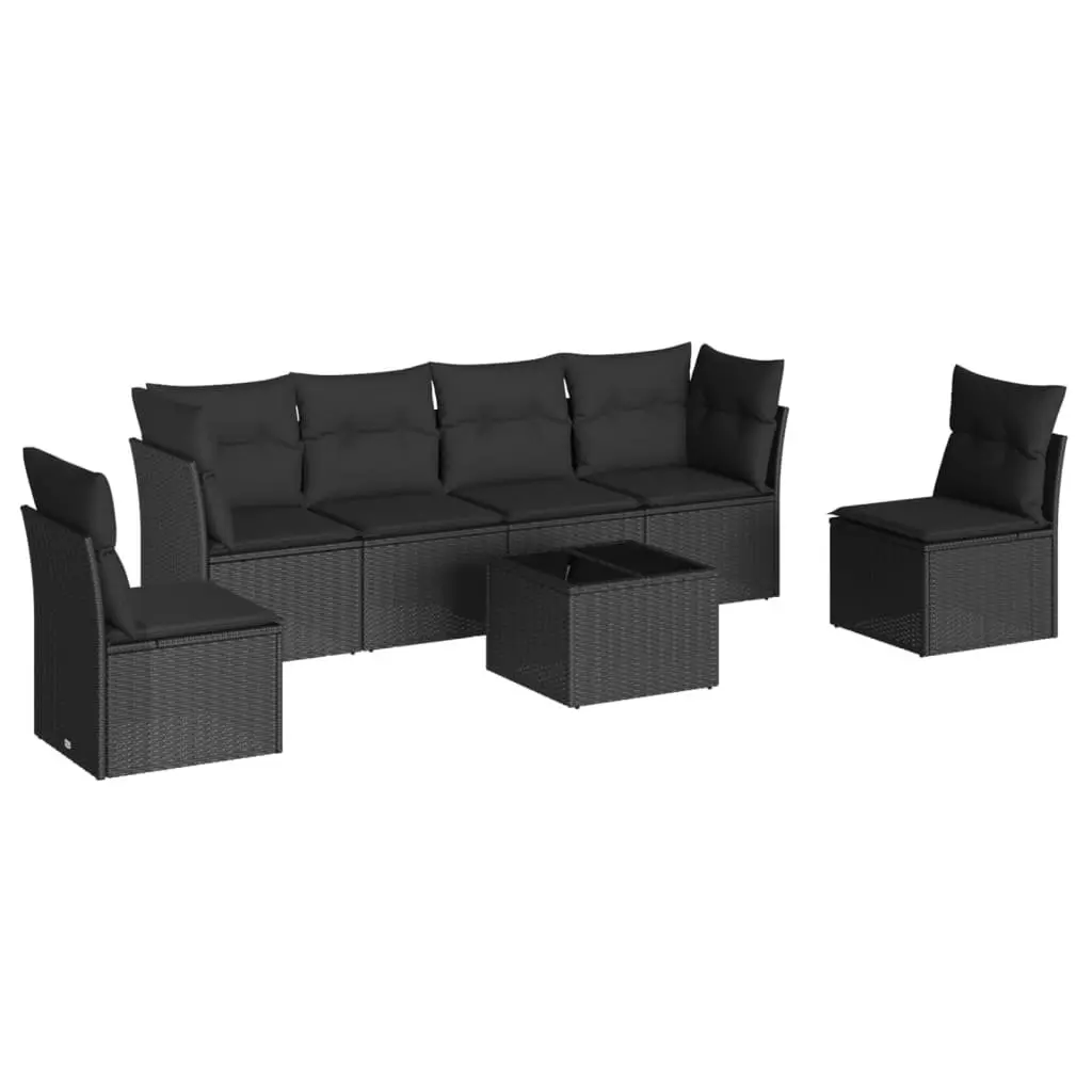 7 Piece Garden Sofa Set Outdoor Patio Furniture Black with Cushions and Storage