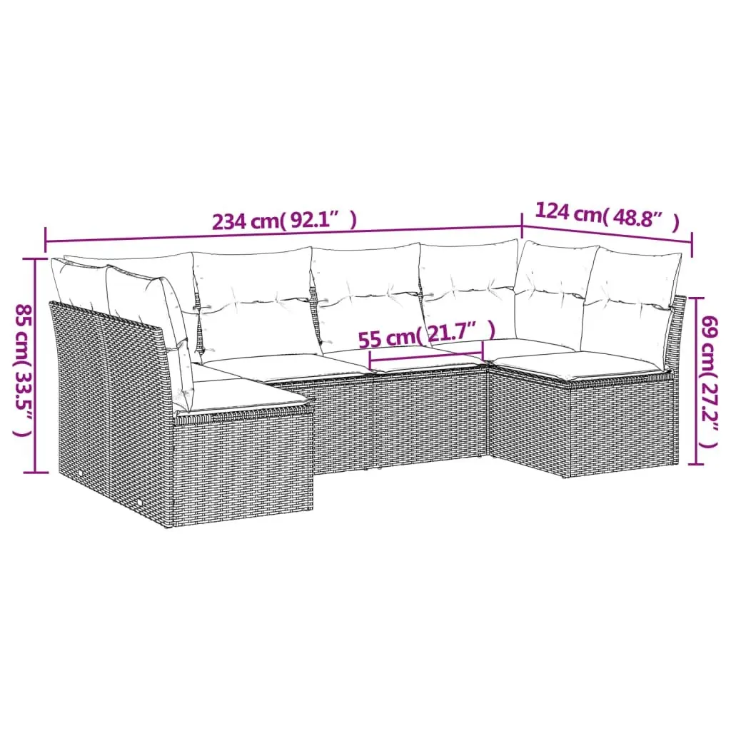 Garden Sofa Set 6 Piece Outdoor Furniture Black Poly Rattan Patio Seating