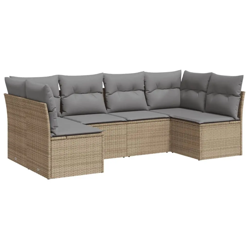 Outdoor Garden Sofa Set 6 Piece Beige Poly Rattan Patio Furniture with Storage