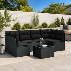 Garden Sofa Set 7 Piece Black Poly Rattan Outdoor Furniture Patio Sectional