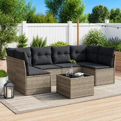 Garden Sofa Set 7 Piece Outdoor Furniture Grey Poly Rattan Patio Seating with