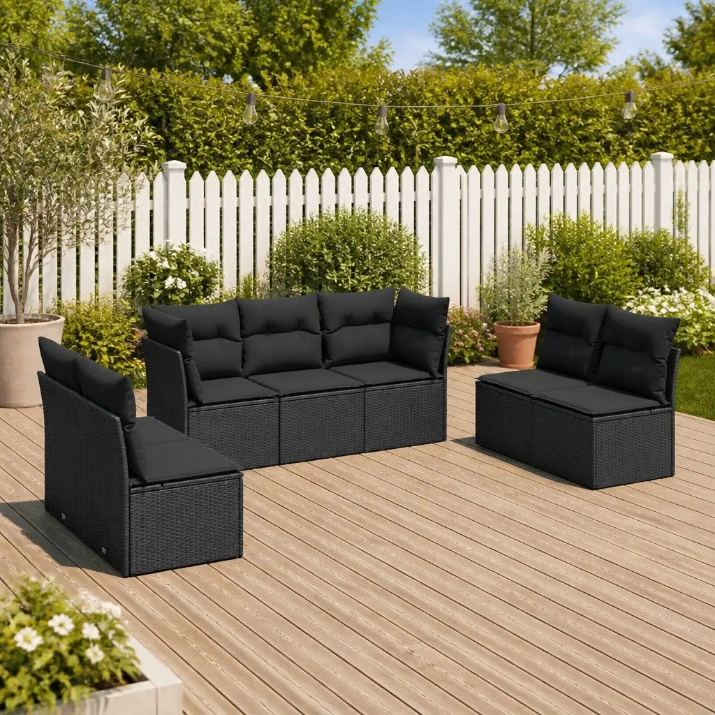 7 Piece Garden Sofa Set Black Poly Rattan Outdoor Furniture Modular Patio