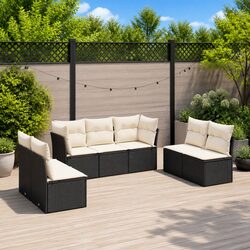 Friendly 7-Piece Black Rattan Sofa Set for Outdoors