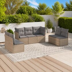 7 Piece Garden Sofa Set Beige Poly Rattan Outdoor Furniture Patio Lounge Seating