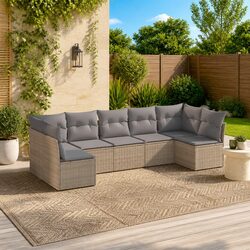 Friendly 7-Piece Beige Garden Sofa Set for Relaxation