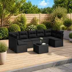 Garden Sofa Set 8 Piece Outdoor Furniture Black Poly Rattan Modular Patio Lounge