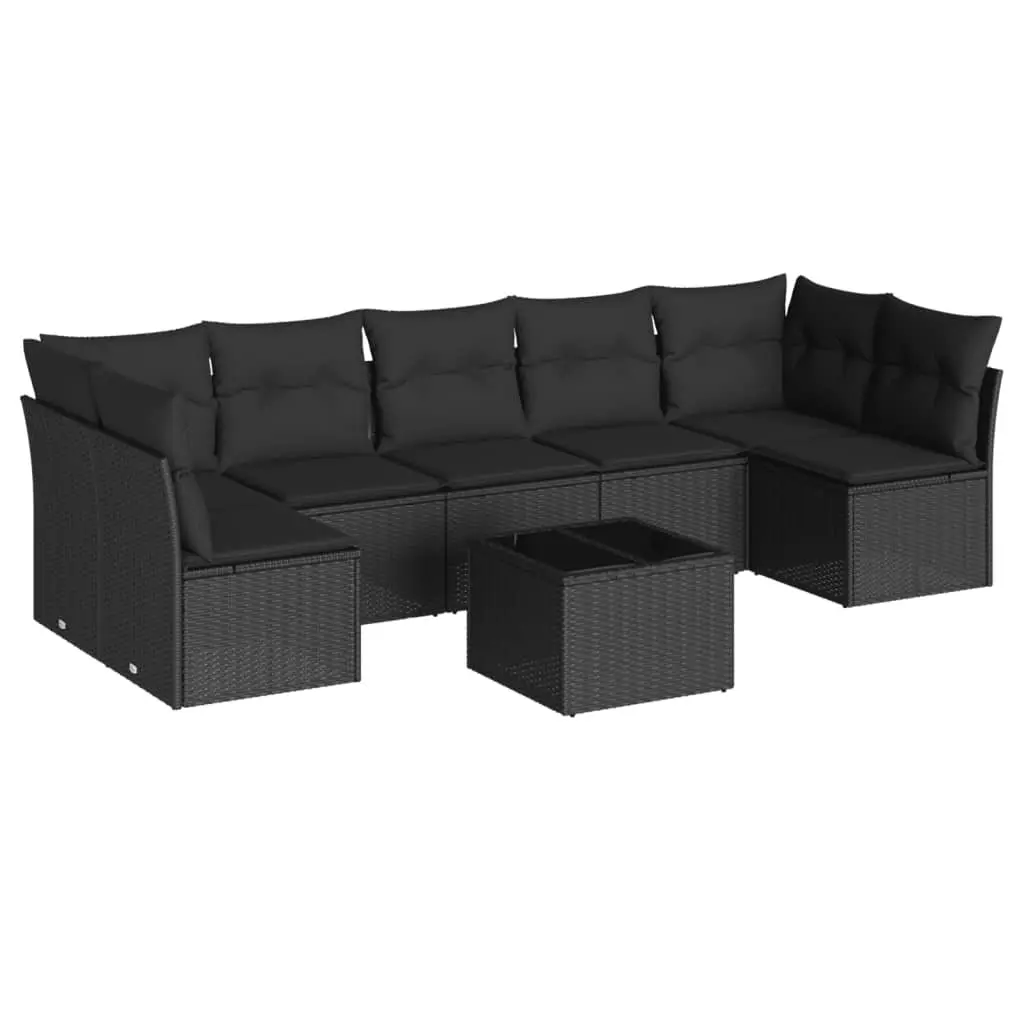 Garden Sofa Set 8 Piece Outdoor Furniture Black Poly Rattan Modular Patio Lounge