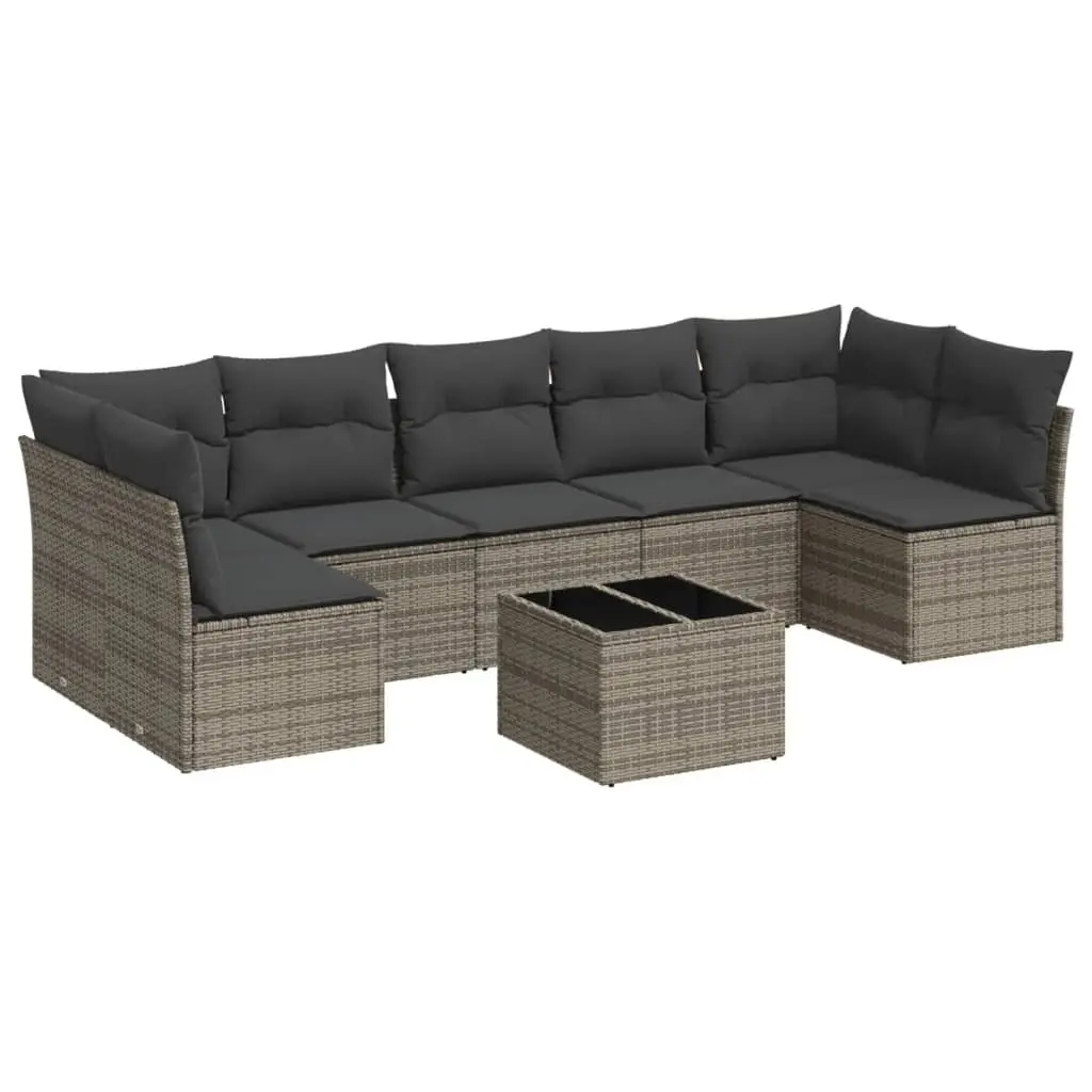 Outdoor Furniture Set Grey Cushion Storage 8 Piece Modular Poly Rattan Sofa with Tempered Glass Table