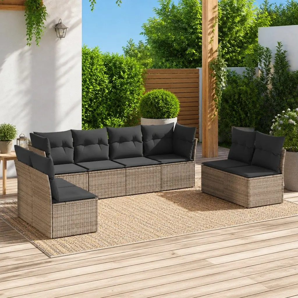 Garden Sofa Set Grey Poly Rattan 8 Piece Outdoor Furniture