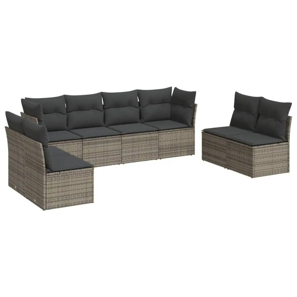Garden Sofa Set Grey Poly Rattan 8 Piece Outdoor Furniture