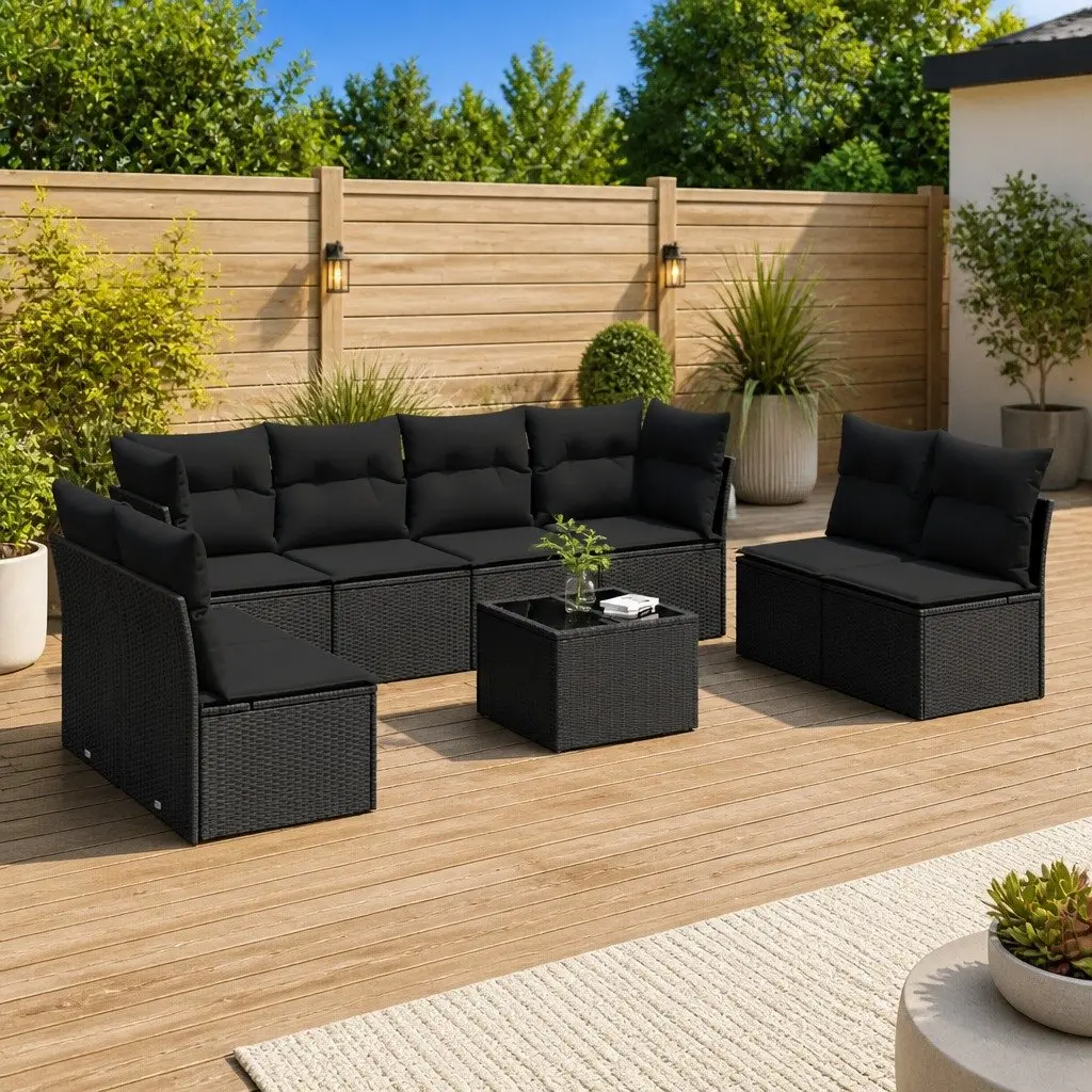 Garden Sofa Set 9 Piece Black Poly Rattan Outdoor Furniture Patio Lounge