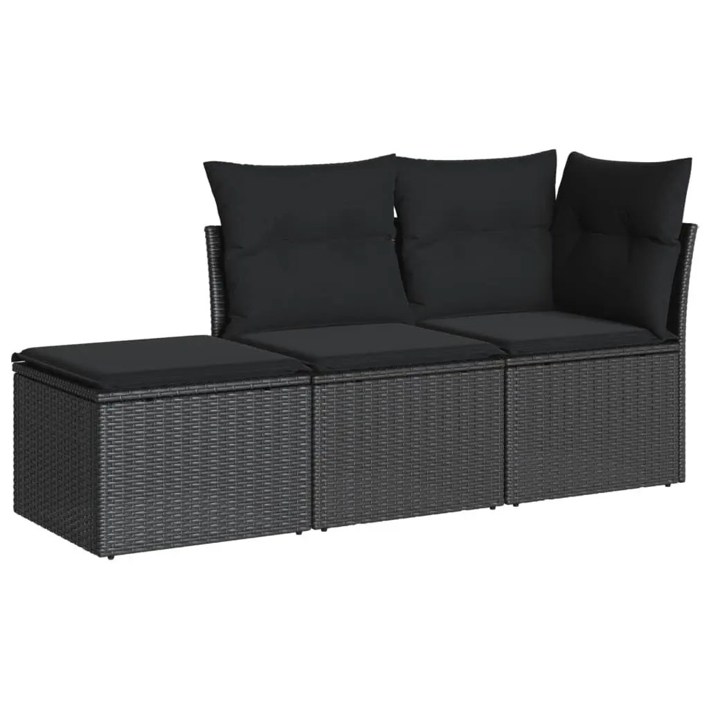 Garden Sofa Set Modular 3 Piece Black Poly Rattan Outdoor Furniture