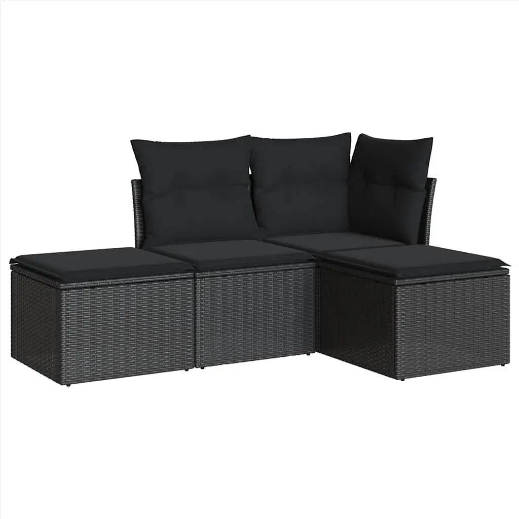 Garden Sofa Set 4 Piece Outdoor Furniture Black Poly Rattan Patio Lounge with