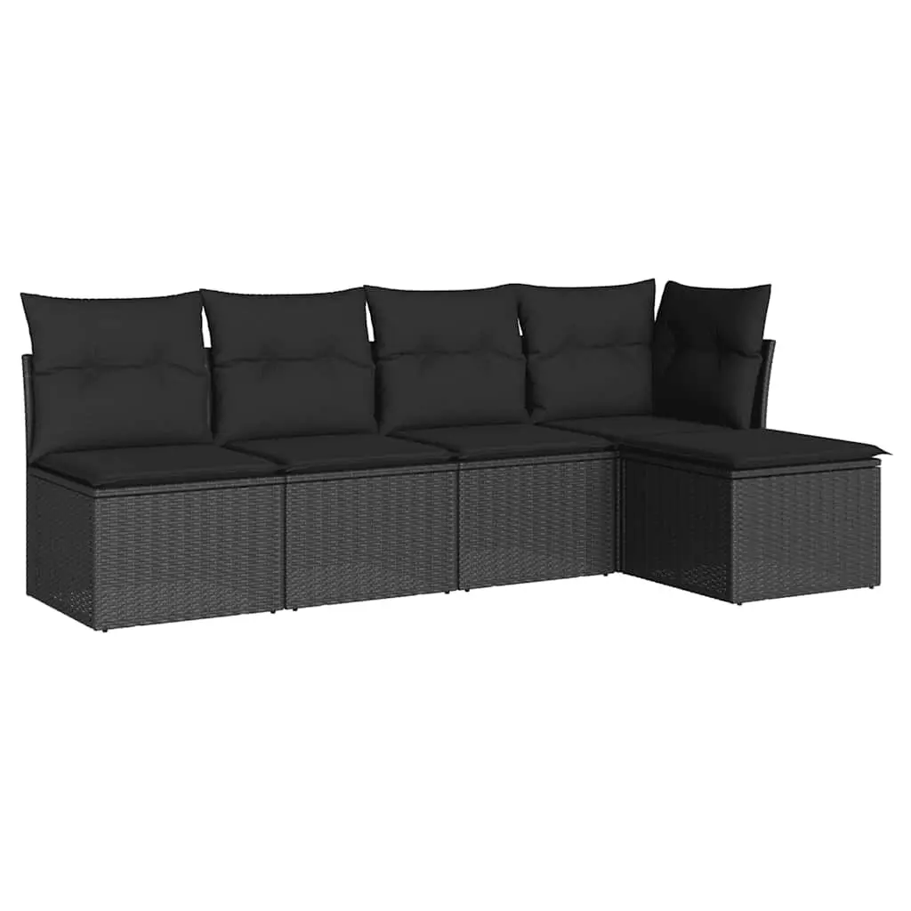 Garden Sofa Set 5 Piece Outdoor Furniture Black Poly Rattan Modular Patio
