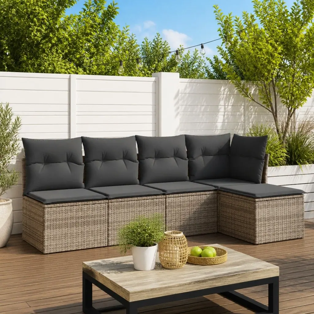 Garden Sofa Set 5 Piece Outdoor Furniture Grey Poly Rattan Modular Patio Seating
