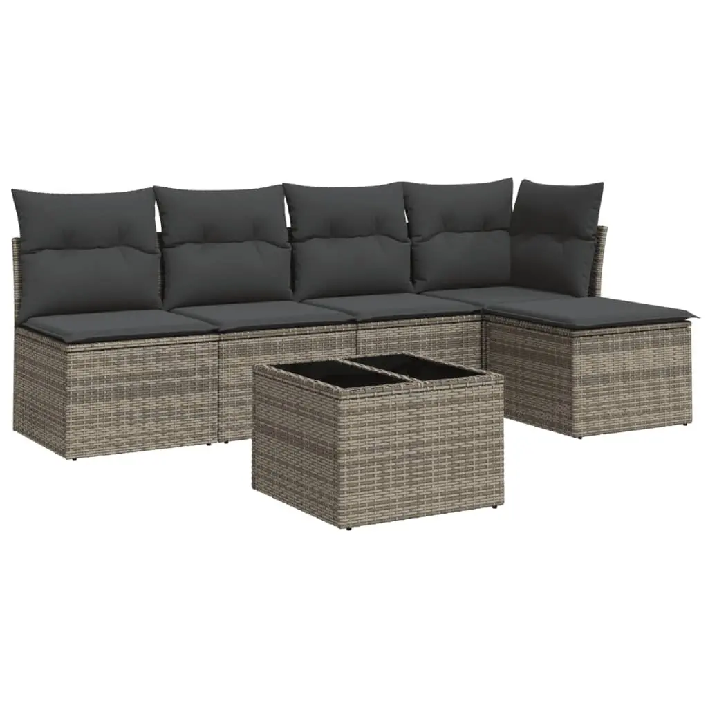 Garden Sofa Set 6 Piece Outdoor Furniture Grey Poly Rattan Patio Sectional with