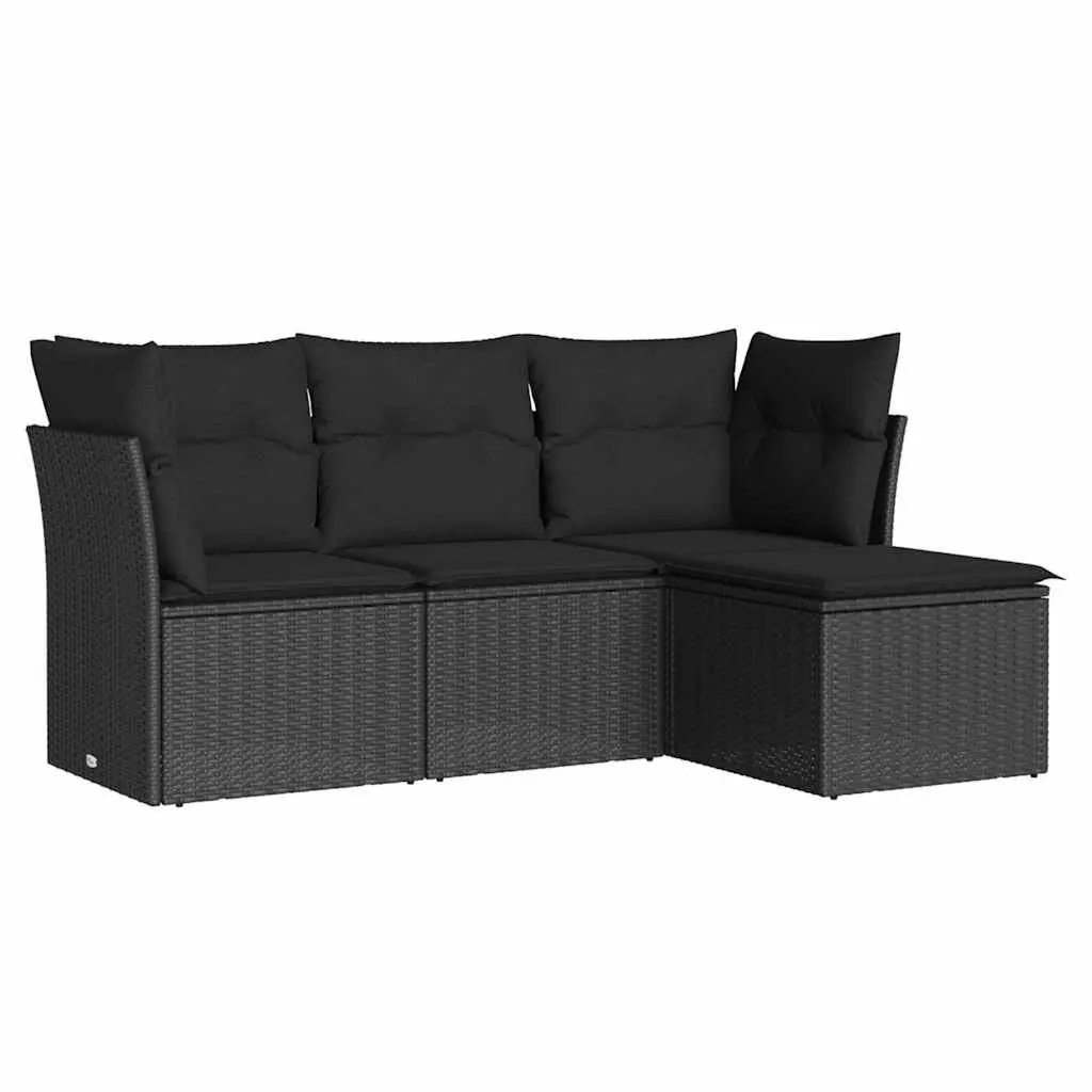 Garden Sofa Set 4 Piece Outdoor Furniture Black Poly Rattan Modular with Storage