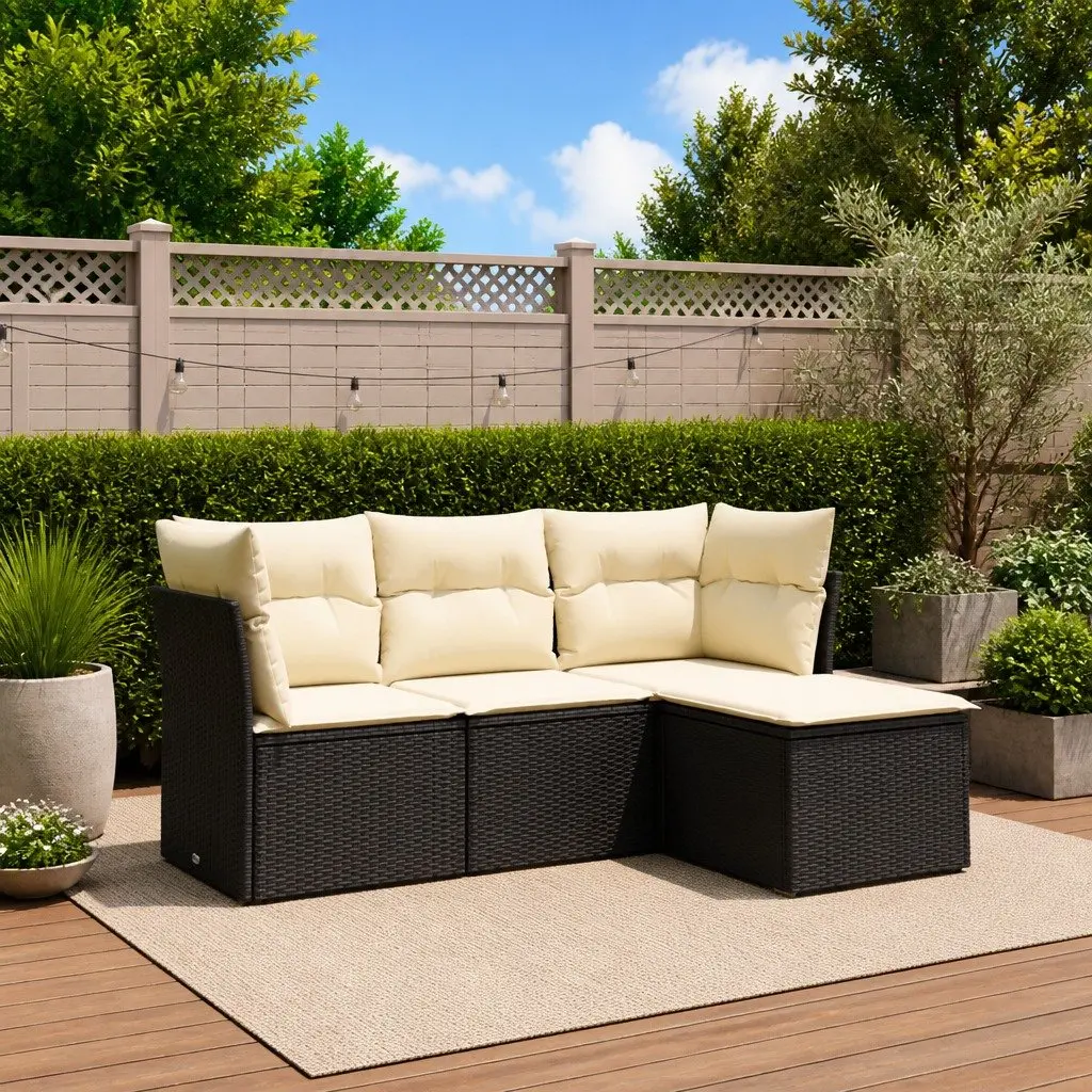 Outdoor Garden Sofa Set Modular Rattan 4 Piece Black
