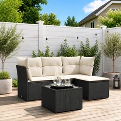 Garden Sofa Set 5 Piece Outdoor Furniture Black Rattan Patio Seating with
