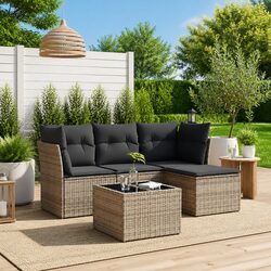 Garden Sofa Set 5 Piece Outdoor Furniture Patio Sectional with Cushions Grey