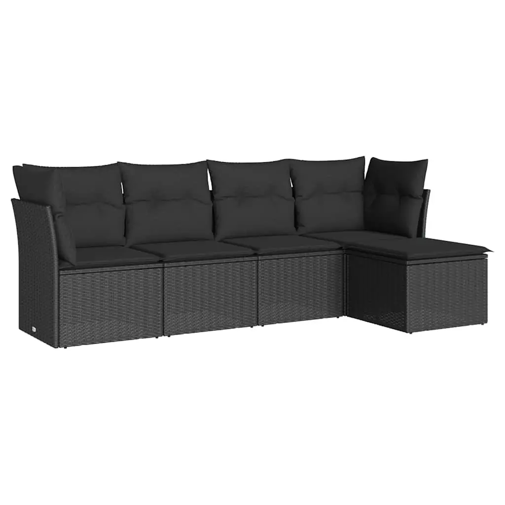 Garden Sofa Set 5 Piece Outdoor Furniture Black Poly Rattan Modular Patio
