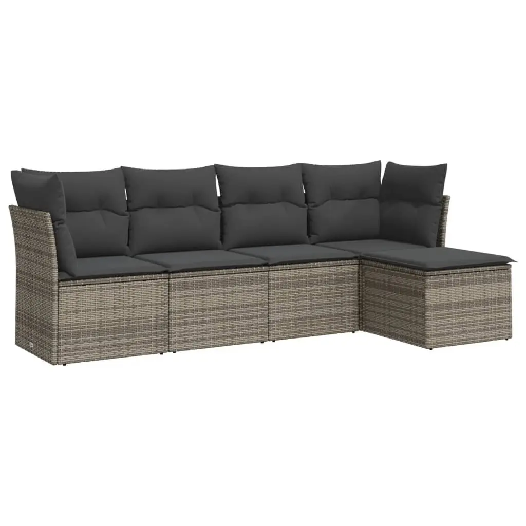 Garden Sofa Set 5 Piece Outdoor Furniture Grey Poly Rattan Patio Lounge Modular