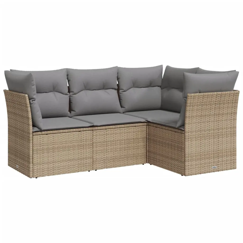 Garden Sofa Set 4 Piece Outdoor Furniture Beige Poly Rattan Patio Lounge Seating