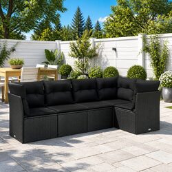 Garden Sofa Set 5 Piece Outdoor Furniture Patio Lounge Black Poly Rattan Modular